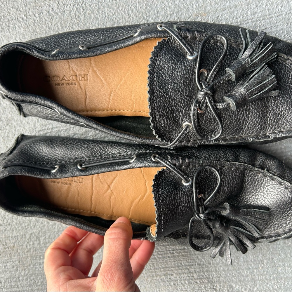Coach Black Pebbled Leather Tassel Moccasins - Picture 9 of 10